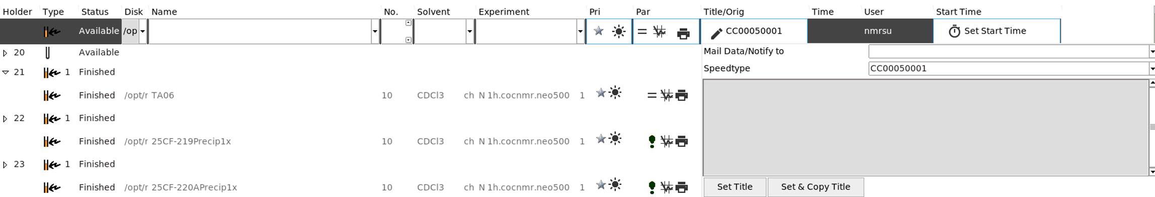 IconNMR menu for updating speedtypes