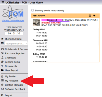 Left menu on the FOM landing page.